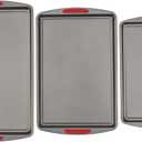 GoodCook MegaGrip Set of 3 Nonstick Steel Multipurpose Cookie Sheets with Silicone Grip Handles, Gray