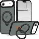 Case for iPhone 17 Air with 360Spin Stand,6.5" Black | Invisible 360Spin Stand,Compatible with MagSafe, Strong Magnetic, Translucent Matte, Shockproof iPhone 17 Air Phone Case
