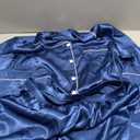 Ekouaer Silk Satin Pajamas Set Women Short Sleeve Sleepwear Soft Button Down Loungewear Pjs Set (Large, Navy Blue)