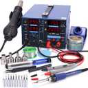 YIHUA 853D 2A USB SMD Hot Air Rework Soldering Iron Station, DC Power Supply 0-15V 0-2A with 5V USB Charging Port and 35 Volt DC Voltage Test Meter