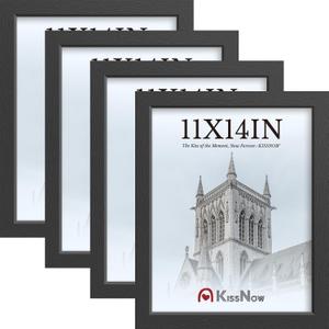 11x14 Picture Frame 4 Pack, Black Wood 14x11 Frame, Tempered Glass, Vertical or Horizontal Wall Display for Photos & Art Prints