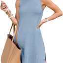 Chang Yun Women's Sleeveless Turtleneck Sweater Dresses 2025 Casual Knit Pullover Sweaters Dressy Bodycon Tank Mini Dress (Large, Blue)