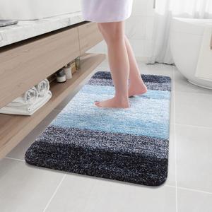 Arotive Microfiber Bathroom Rugs, Shaggy Soft and Absorbent Bath Rug, Non-Slip, Thick Plush Machine Washable Dry Bath Mats for Bathroom, Tub and Shower, 44"x24", Blue