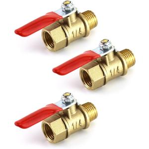 QWORK Ball Valve, 3 Pcs 1/4" Heavy Duty Brass Ball Valve Shut Off Switch, 1/4" Male x Female NPT Thread Pipe Fitting Air Compressor Shut Off Valve