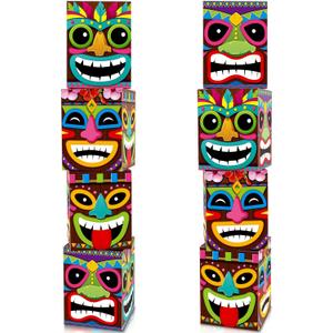 Teling 8 Pcs Hawaiian Luau Decorations Tropical Aloha Summer Party Favors Boxes Blocks Welcome Door Decor for Hawaiian Tropical Tiki Party Outdoor Indoor Supplies