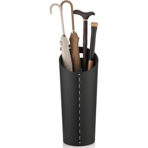 Black Umbrella Holer for Entryway with Drip Tray and 2 Steel Hooks Leahter Tall 22.44 Inches Umbrella Stand Rack Indoor Can Store 10 Golf Umbrellas or Crutches Toy Swords etc