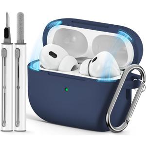 Ljusmicker for AirPod Pro Case Cover with Cleaner Kit,Soft Silicone Protective Case for Apple AirPods Pro 2nd/1st Generation for Women Men,AirPod Pro Case with Magnetic Lid Lock & Keychain-Solid Blue