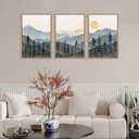 LHIUEM Boho Mountain Framed Canvas Wall Art Set,Forest Pine Tree Wall Decor, Sunrise Misty Wilderness Painting,Watercolor Nature Landscape Artwork for Living Room,Bedroom,Dining Room,Office -16"x24"x3