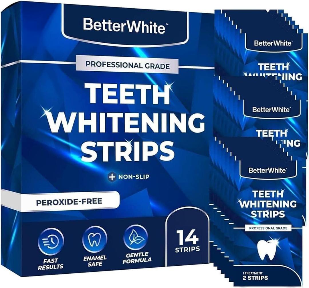 Professional Teeth Whitening Strips 7 Treatments - Enamel Safe - Non-Sensitive Formula - Peroxide-Free Whitening Strips - Dentist Formulated Teeth Whitening Kit (14 Strips)