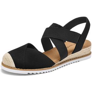 mysoft Womens Wedge Sandals Low Heel Closed Toe Espadrilles (Black)