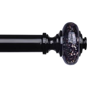 Black Crystal Curtain Rods for Windows 48 to 84 Inch, Decorative Vintage 1'' Diameter Curtain Rod with Black Foil Finial, Adjustable Heavy Duty Easy Install Drapery Pole Set for Farmhouse, Bedroom