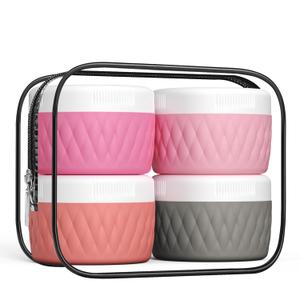 Kuangre Travel Containers for Toiletries, Silicone Cream Jars BPA-Free, TSA Approved 2oz Travel Size Containers, Leak-proof Silicone Jars with Lid for Cosmetic Face Hand Body Cream (4 Pack) (Pink)