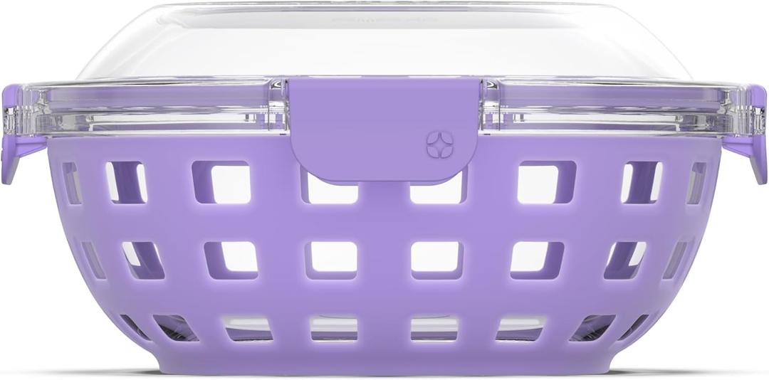 Ello Duraglass Meal Prep Container- Glass Food Storage Container with Silicone Sleeve and Airtight BPA-Free Plastic Lid, Dishwasher, Microwave, and Freezer Safe (5.5 cup, 5 Cup Lilac)