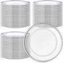Hoolerry 100 Pack Clear Charger Plates Bulk 13 Inch Acrylic Round Dinner Charger Plates Beaded Frosted Grain Dinner Decorative Dishes for Wedding Party Events Home Kitchen Tabletop(Sliver,Beads) (Silver)
