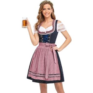 HiZiTi Oktoberfest Costumes Women Dirndl Dresses 3 Pcs German Oktoberfest Dress Bavarian Blue Dress White Blouse Pink Apron (Blue, L)