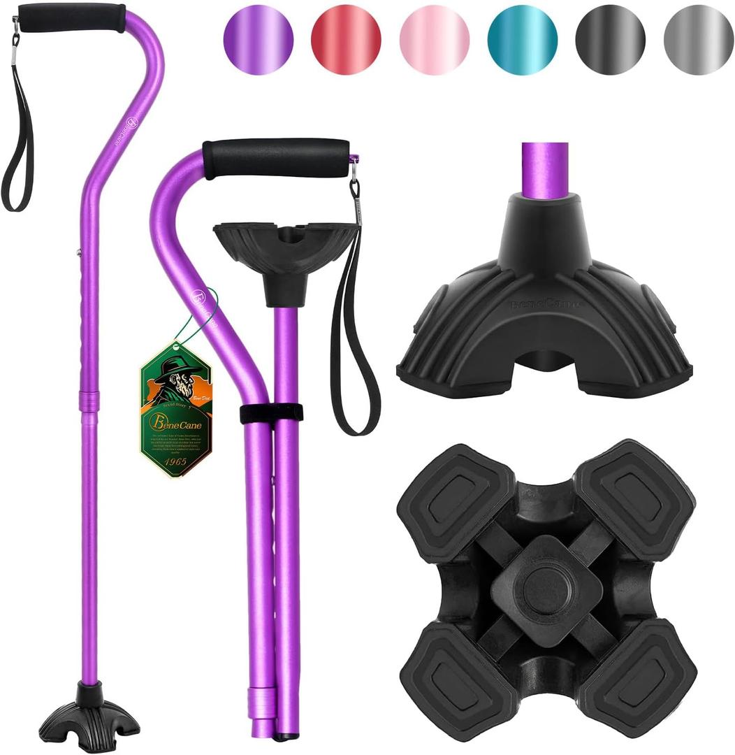 BeneCane Walking Cane Adjustable Cane with Offset Soft Cushioned Handle for Men & Women Lightweight Comfortable Extra Stability Base Mobility Aid for Men Women and Seniors (Purple)