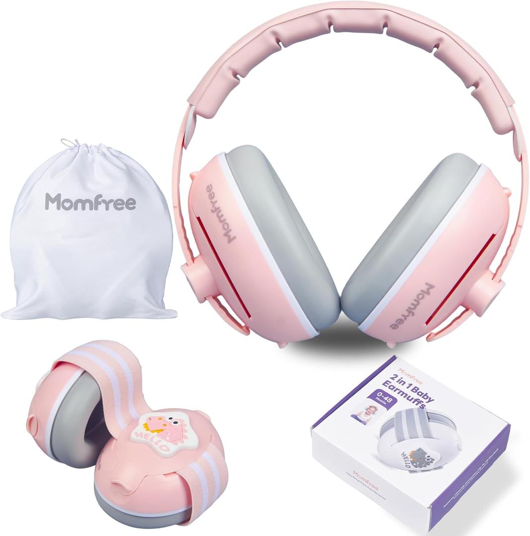 2 in 1 Baby Ear Muffs, Noise Reduction Earmuffs & Adjustable Headband for Baby, Hearing Protection Headphones (Pink)