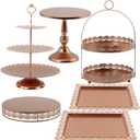 6 Pcs Rose Gold Cake Stands Set, QENUIITEA Cake Display Pedestal Tiered Cupcake Holder Dessert Plate Serving Tower Tray Decorative for Wedding Birthday Party Baby Shower Celebration