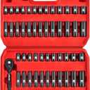 LLNDEI 1/4Drive Impact Socket Set, 52 PCS Mechanic Tool Set with 72-Tooth Ratchet & Adapter, CR-V, Metric and SAE Sockets Storage Kit for Household Automotive Repair DIY Project
