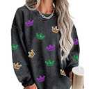 SELINK Womens Crewneck Oversized Corduroy Corded Sweatshirt Long Sleeve Casual Pullover Tops Black Crown-XXL