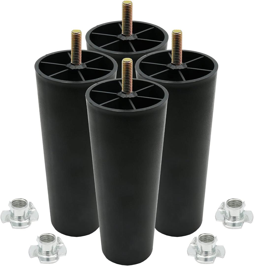 Murtenze 4Pcs 6 inch Sofa Legs, Round Tapered Plastic Couch Legs Replacement Furniture Legs with M8 Hanger Bolts for Chair Sofa Dresser Cabinet Loveseats Ottoman Bed