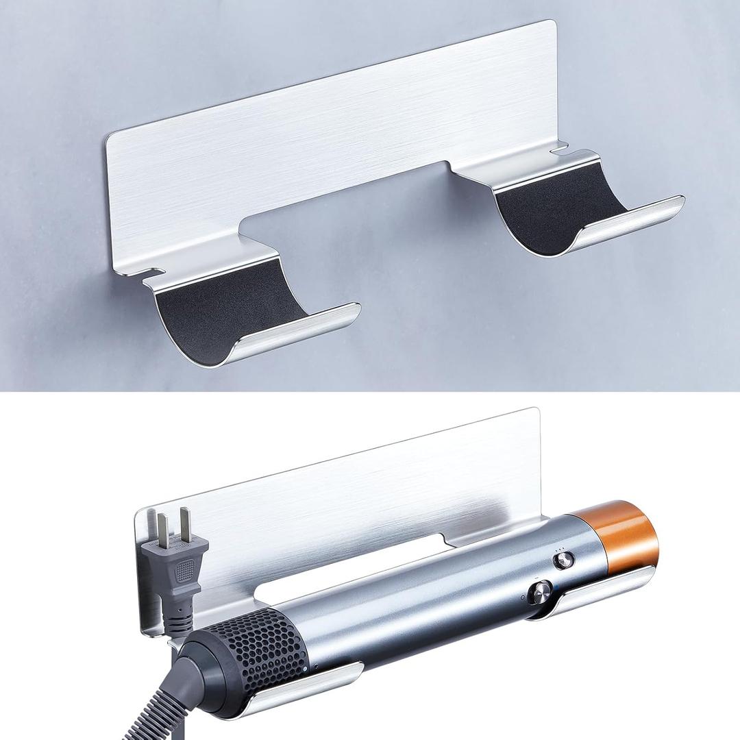 Hair Tool Organizer Wall Mount, Hair Dryer Holder for Curling Wands Accessories, Hair Straightener Holder, Styler Attachments Organizer, Adhesive Curling Iron Holder Storage, Stainless Steel