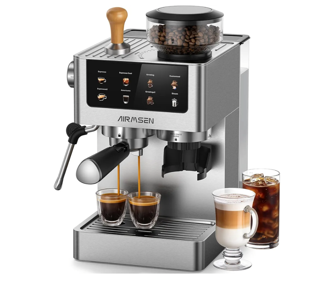 AIRMSEN Espresso Machines with Burr Grinder, 20 Bar, Milk Frother Steam Wand, Stainless Steel Coffee Maker for Home - Cappuccino Latte & Cold Brew Iced Coffee Maker & Americano AIRMSEN Espresso Machines with Burr Grinder, 20 Bar, Milk Frother Steam Wand, Stainless Steel Coffee Maker for Home - Cappuccino Latte & Cold Brew Iced Coffee Maker & Americano