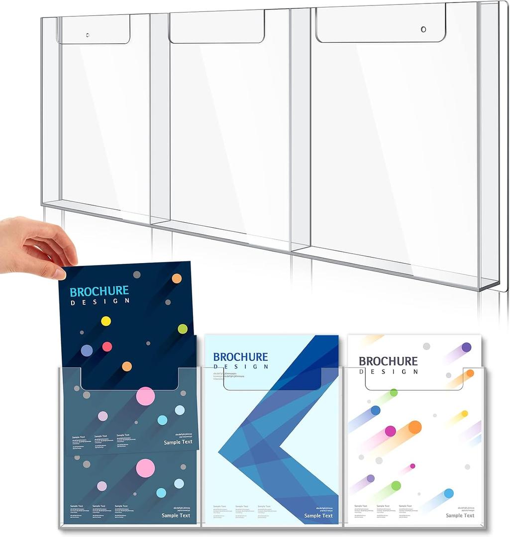 1 Pc Acrylic Brochure Holder Wall Mount 8.5''x11'', Three-slot
