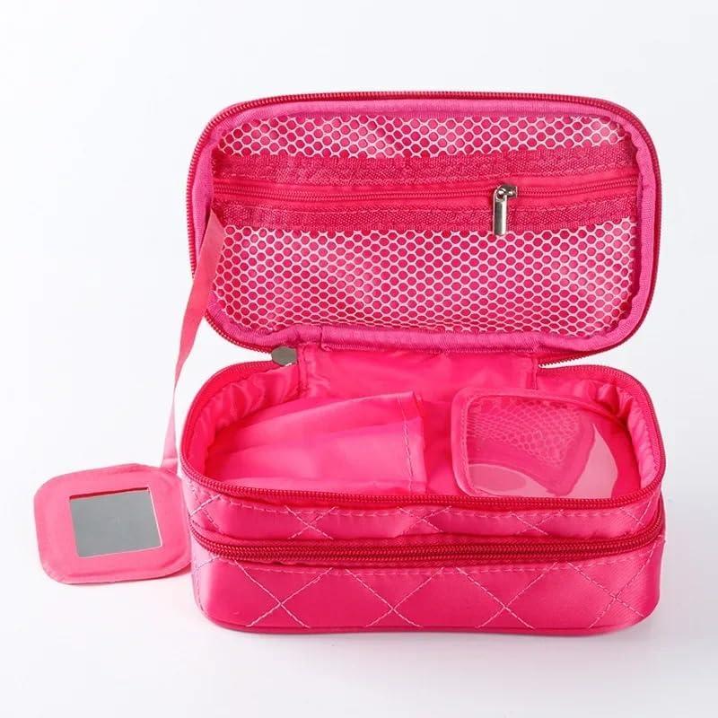 Women's Travel Makeup Bag,Large Double Layer Cosmetic Bags, Multifunction Toiletry Bags,Organizer Storage Pouch with Handle (Rose Red)
