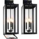 Yolsunes 24" Extra Large Fully Enclosed Dusk to Dawn Outdoor Light Fixture 3-Light, Black Outdoor Porch Lantern Wall Mounted, Waterproof Outside Wall Sconce Coach Lamp for House, E12, 2 Packs