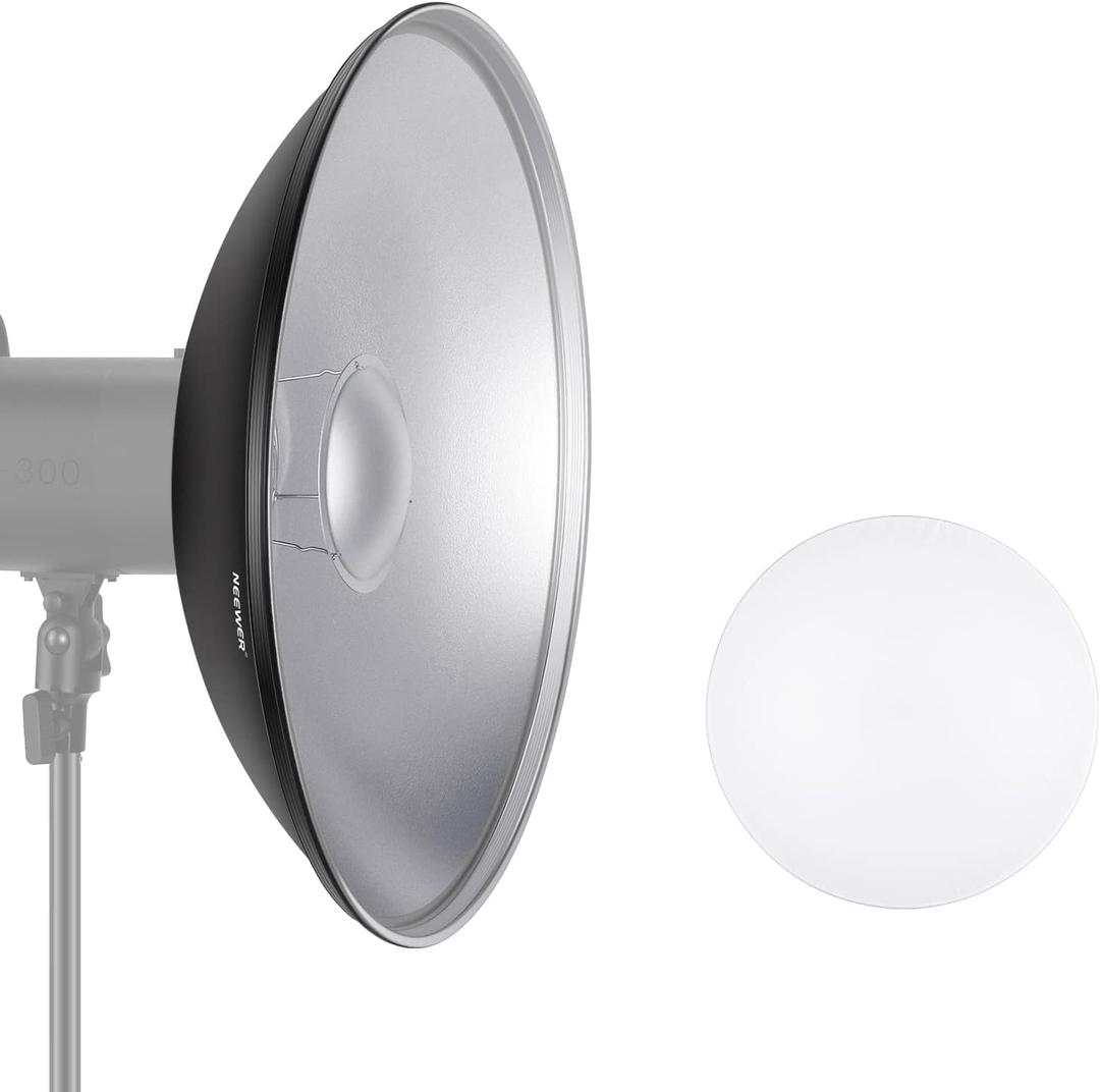 NEEWER 16"/41cm Aluminum Standard Reflector Beauty Dish with White Diffuser Sock for Bowens Mount Studio Strobe Flash Light, NEEWER Vision 4 ML300 S101-300W S101-400W etc