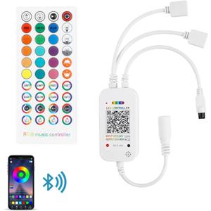 RGBZONE Bluetooth RGB LED Controller, 4-PIN Smart Music LED Strip Lights Controller, 40-Keys IR Remote Control for 5V/12V/24V SMD 5050 3528 RGB LED Strip Lights