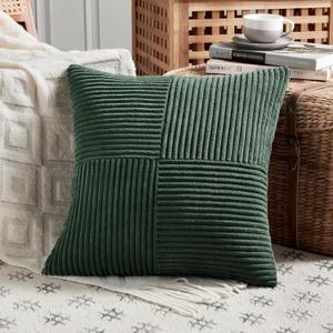 Fancy Homi Dark Green Boho Decorative Throw Pillow Covers 18x18 Inch for Living Room Couch Bed, Modern Farmhouse Forest Green Home Decor, Soft Textured Corduroy Corss Patchwork Cushion Case