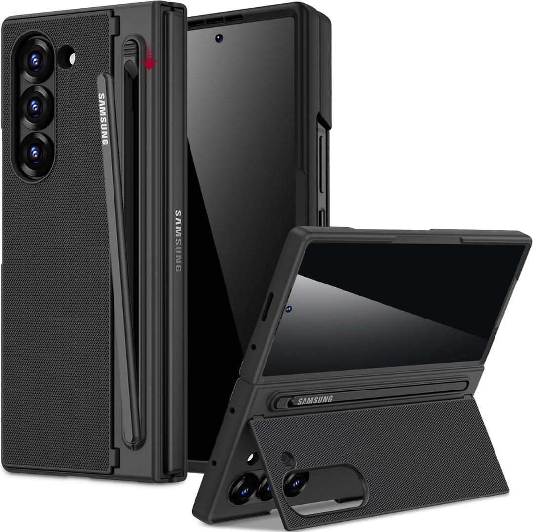 Miimall for Samsung Galaxy Z Fold 6 Case with S Pen Holder Slot [Military Grade Drop][Built-in Privacy Screen & Invisible Kickstand] Slim Thin Protective Phone Case for Galaxy Z Fold 6 Cover Black