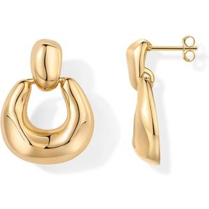 PAVOI 14K Gold Plated Chunky Dangle Door Knocker Earrings for Women | Trendy Geometric Drop Statement Earrings | Jewelry Gifts