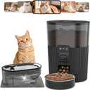 PAPIFEED Automatic Cat Feeder and Water Fountain Stainless Steel, WiFi Timed Auto Cat Feeder with Camera & App, Cat Food & Water Dispenser, Quiet Pet Drinking Fountain with LED, Smart Dog Feeder Set ﻿