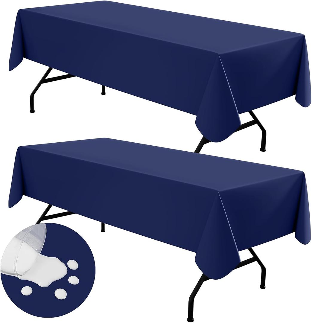 homing 2 Pack Rectangle Vinyl Tablecloth, Waterproof Spill proof Plastic Flannel Backed Table Cloth, Wipe Clean Table Cover for Dining, Buffet Parties and Camping (Navy Blue, 60" x 102")