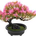 Hemoton Simulated Welcoming Pine Bonsai Tree Artificial Indoor Plant Decorative Pot for Home Living Room Office Table Shelf Accent (Pink)