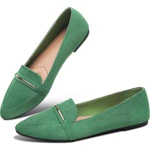 Obtaom Women's Pointy Toe Loafer Flat Comfortable Faux Suede Work Shoes,Cute Penny Loafer Slip On Ballet Flat (9, Olive Green)