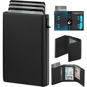 GAOCHALE Wallet for Men Pop up Card Holder, Smart, Slim, Minimalist Design for Front Pocket, Premium RFID Blocking, 10-14 Card Capacity | ID Window | Cash Slot(Black)