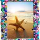 WOOPSOO Diy Picture Frame kit Handmade Shell Fragment Decoration Picture Frames Family Gifts Crafts Photo Frame for Kid 7 inch Wooden Picture Seashell Frames for Crafts Birthday Party