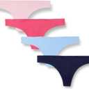 Amazon Essentials womens Seamless Breathable Underwear for Women Thong, Bonded Stretch (Pack of 4, 2XL, Blue/Pink)