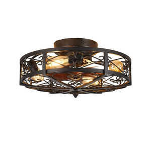 Alaruder Ceiling Fans with Lights Flush Mount,20 Inch Caged Modern Small Black Fan for Bedroom,Low Profile Ceiling Fan with Remote,6-Speed Reversible Quiet Chandelier Fans (4 Bulb Include)