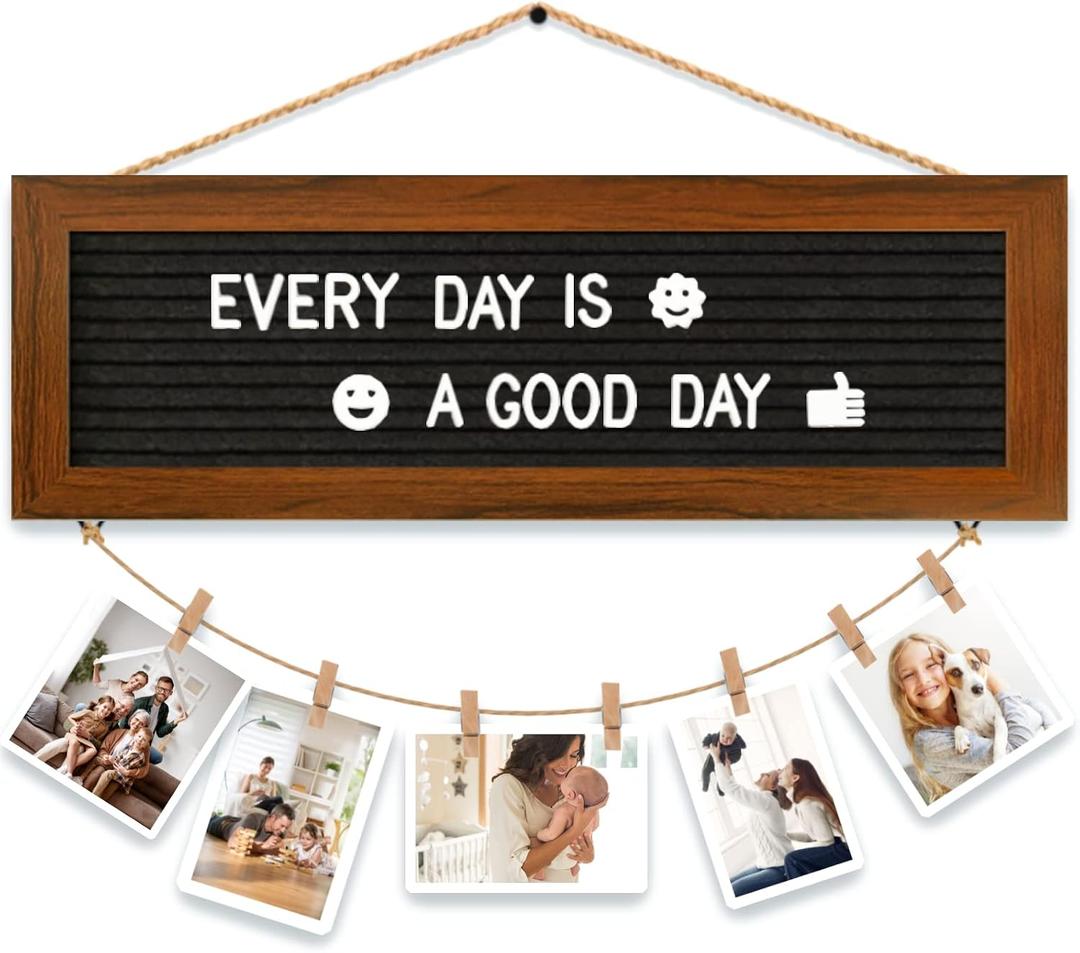 CJIAWYS Picture Frames Collage Photo Hanging Display, Felt Letter Board with 340 Letters and 15 Clips, Picture Board Rustic Frames for Wall Dorm Room Decor Christmas Holiday Birthday Party Present