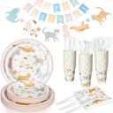 Qinyoung 176 Pcs Cat Birthday Party Supplies Disposable Tableware Set Serves 25 Cute Kitten Themed Paper Plates Napkins Cups Cutlery with Banner for Birthday Decorations