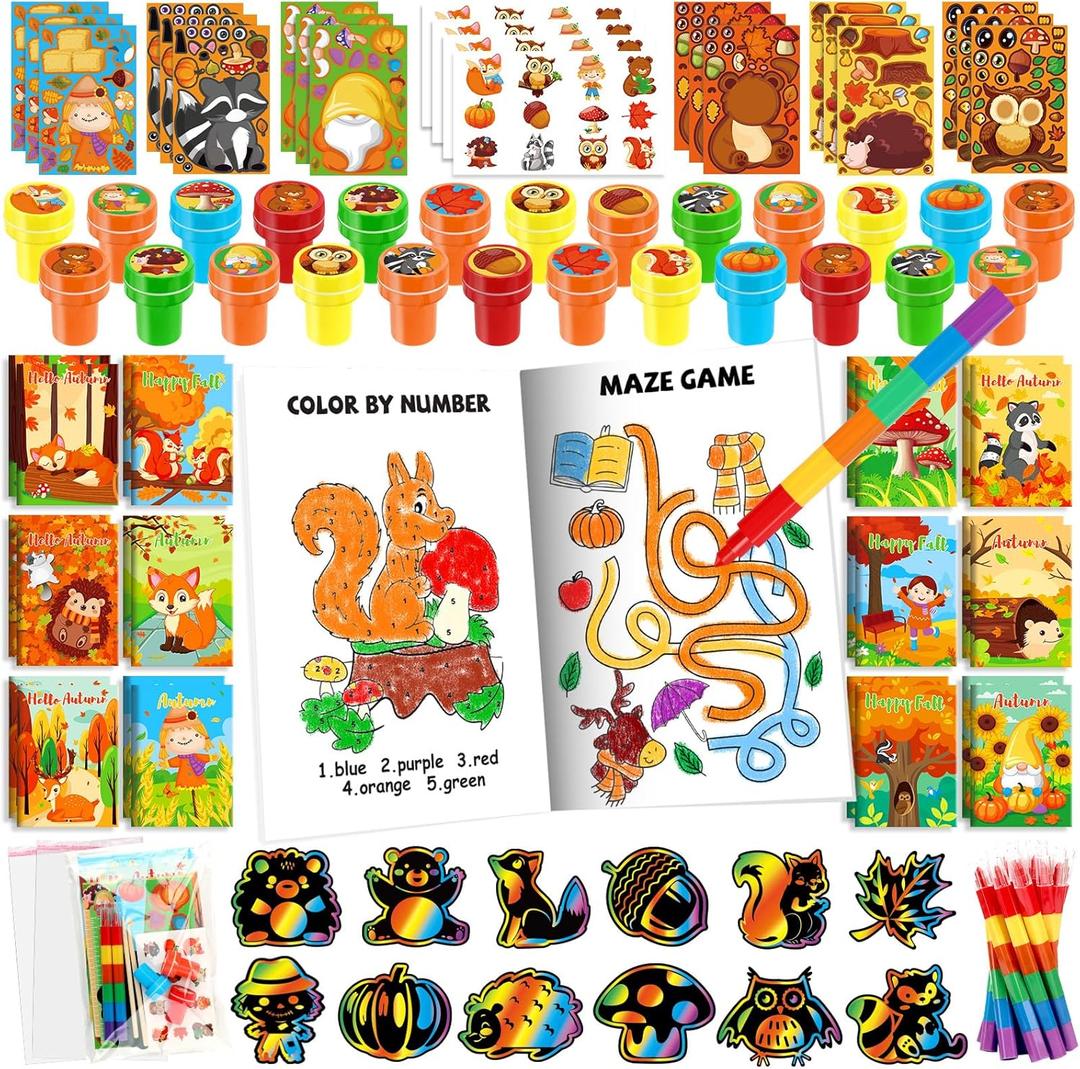 BenLouis Fall Party Favors for Kids Thanksgiving Day Classroom Gifts Prize Coloring Books Set Bulk for Students Kids Autumn Pumpkin Harvest Pinata Filler Goodie Bag Stuffers Craft24Set Fall
