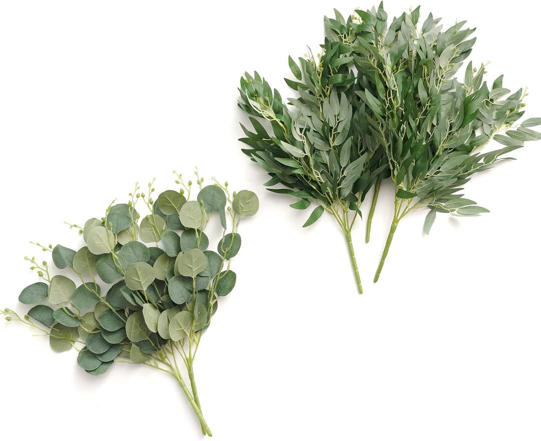 Ling's Moment Artificial Plants Eucalyptus Salix Branches, 18"Tall Fake Willow Greenery Filler Decor w/ Stems, Realistic Texture Plant Decor for Wedding Bouquets/ Table Centerpieces, Room/ Office/ Outdoor