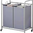 Laundry Sorter Basket 2 Bag Laundry Hamper Cart with Rolling Lockable Wheels and Removable Bags Laundry Organizer Cart for Clothes Storage, Grey