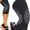 Physix Gear Knee Compression Sleeve for Men & Women - Best Compression Knee Brace for Walking, Running, Gym, Basketball, Weightlifting,Workout, Sports - Knee sleeves Support Compression & Stability (Black/Grey)