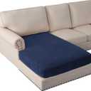 PrinceDeco Sectional Couch Covers Velvet Couch Cover for Dogs Washable L Shaped Couch Cover 1 Piece Individual Sectional Couch Covers with Elastic Bottom(Chaise Lounge,Navy)